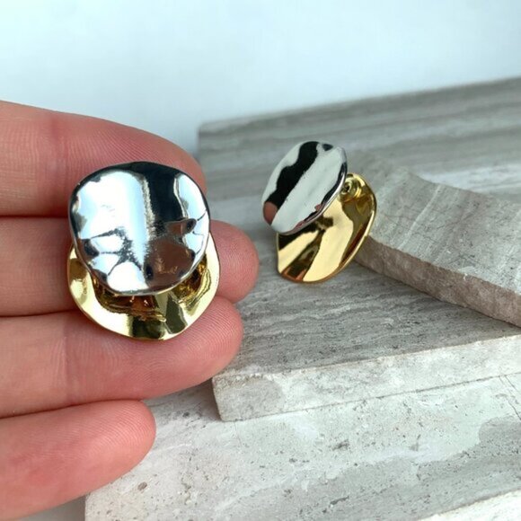 NEW~ Anthropologie Front Back Gold Silver Disk Earrings - Picture 5 of 9